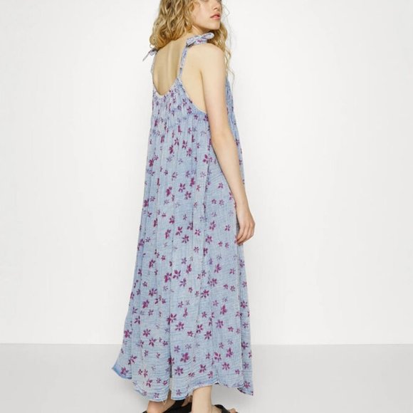 Free People Azure Maxi Dress Floral Printed Tie New M - Picture 3 of 7